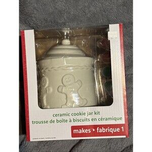 Ceramic Christmas Cookie Jar Kit Gingerbread Man Includes Paints & Brush New